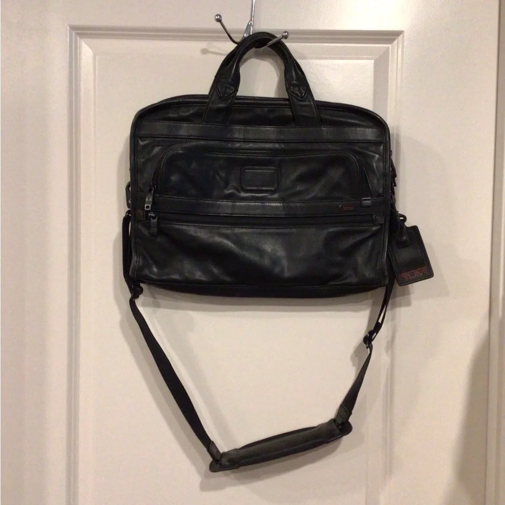 Tumi Black Leather Laptop case/Travel bag